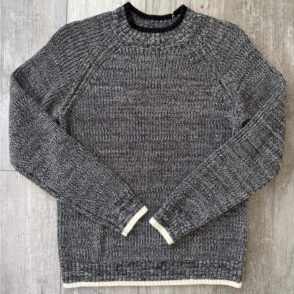 Cable Stitch Women’s Cable Knit Sweater XS Black & Cream Trim Chunky Cozy